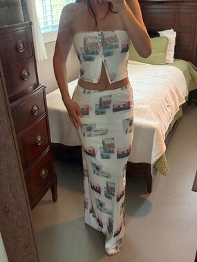 Princess Polly White Maxi Skirt with Photo Collage Print